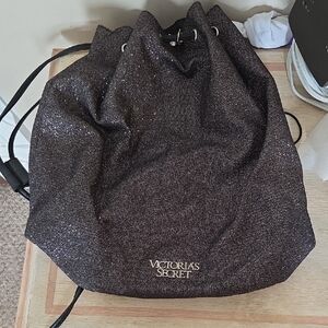 Victoria's Secret Black Glitter Drawstring Backpack